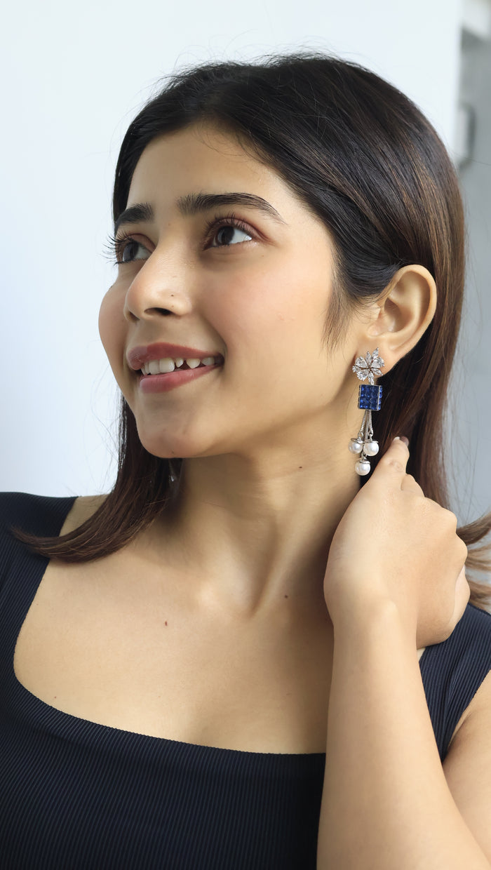 Naria Invisible Stone Setting Pearl Drop Earrings