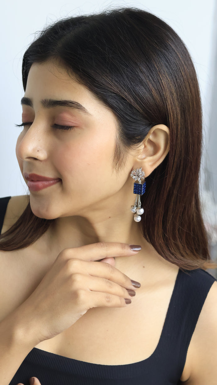 Naria Invisible Stone Setting Pearl Drop Earrings