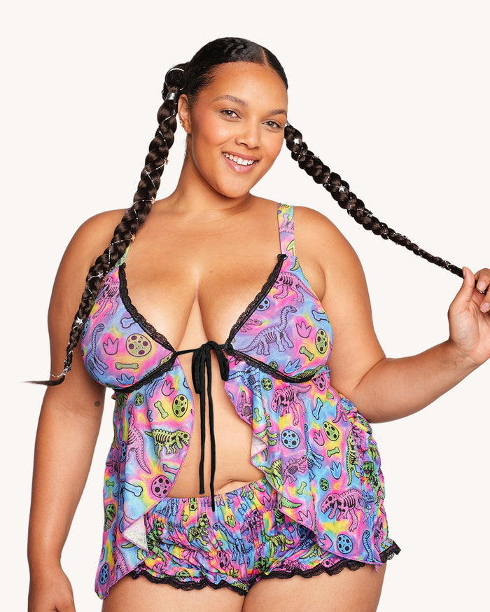 Neon Dino Ruffle Bra Top