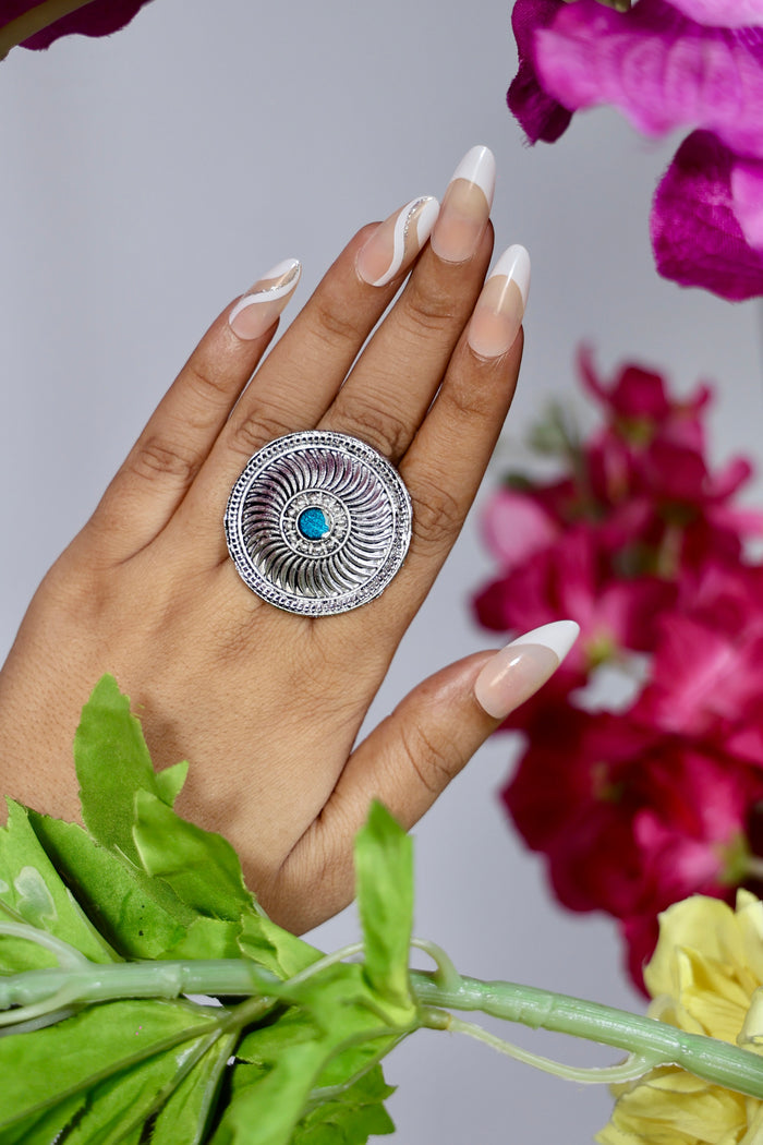 Noor-e-Chandi Free Sized - Adjustable, Bohemian Oxidised Ring