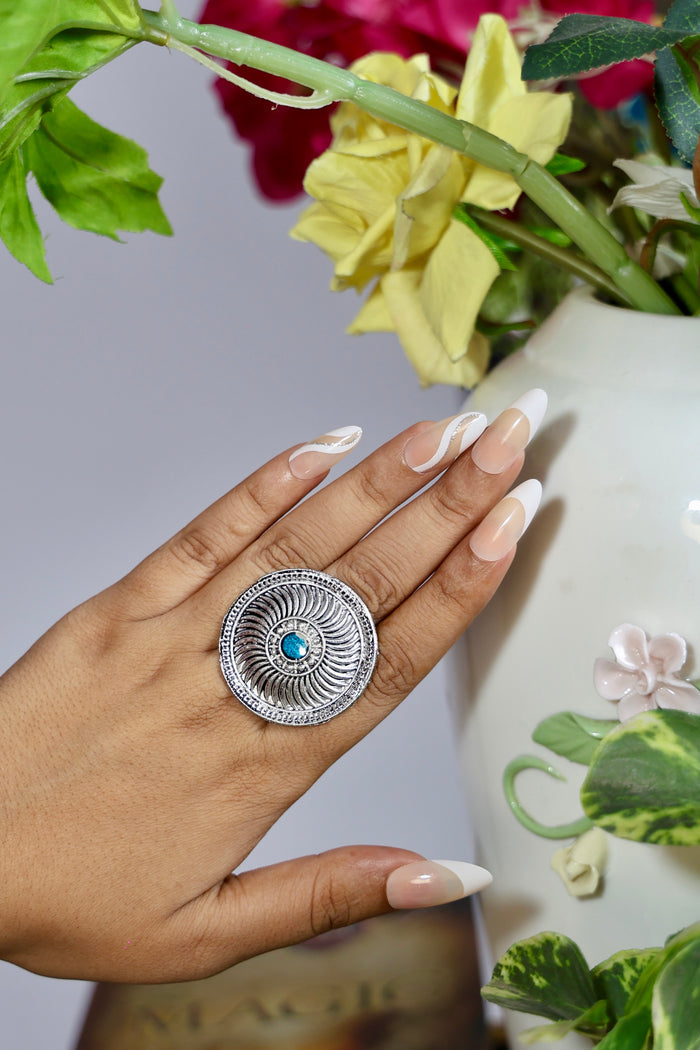 Noor-e-Chandi Free Sized - Adjustable, Bohemian Oxidised Ring