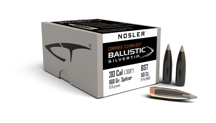 Nosler .308 Diameter 168 Grain Polymer Tip Ballistic Silvertip 50 Count Bullets