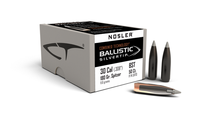Nosler .308 Diameter 180 Grain Polymer Tip Ballistic Silvertip 50 Count Bullets