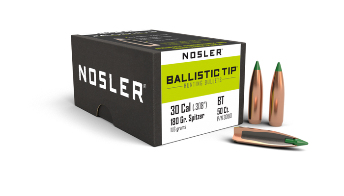 Nosler .308 Diameter 180 Grain Polymer Tip Ballistic Tip 50 Count Bullets
