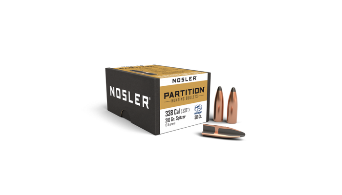 Nosler .338 Diameter 210 Grain Sptizer Partition 50 Count Bullets