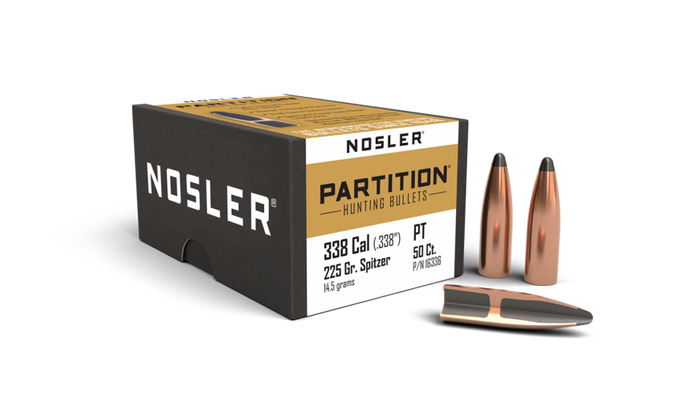 Nosler .338 Diameter 225 Grain Sptizer Partition 50 Count Bullets