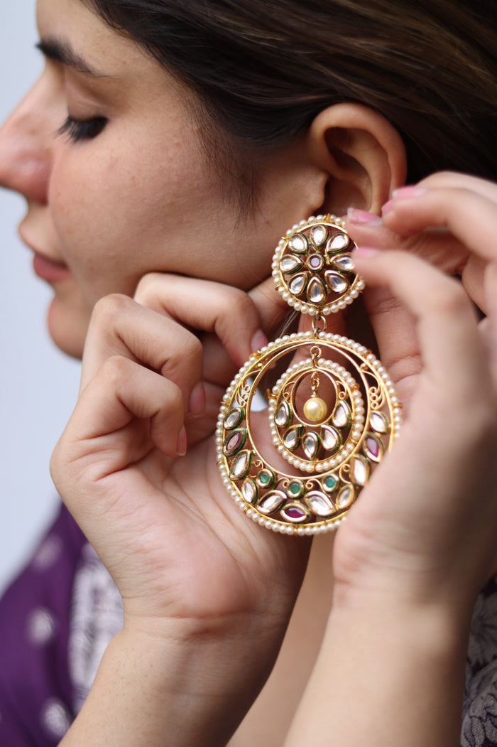 Omya Gold Plated Kundan Earrings