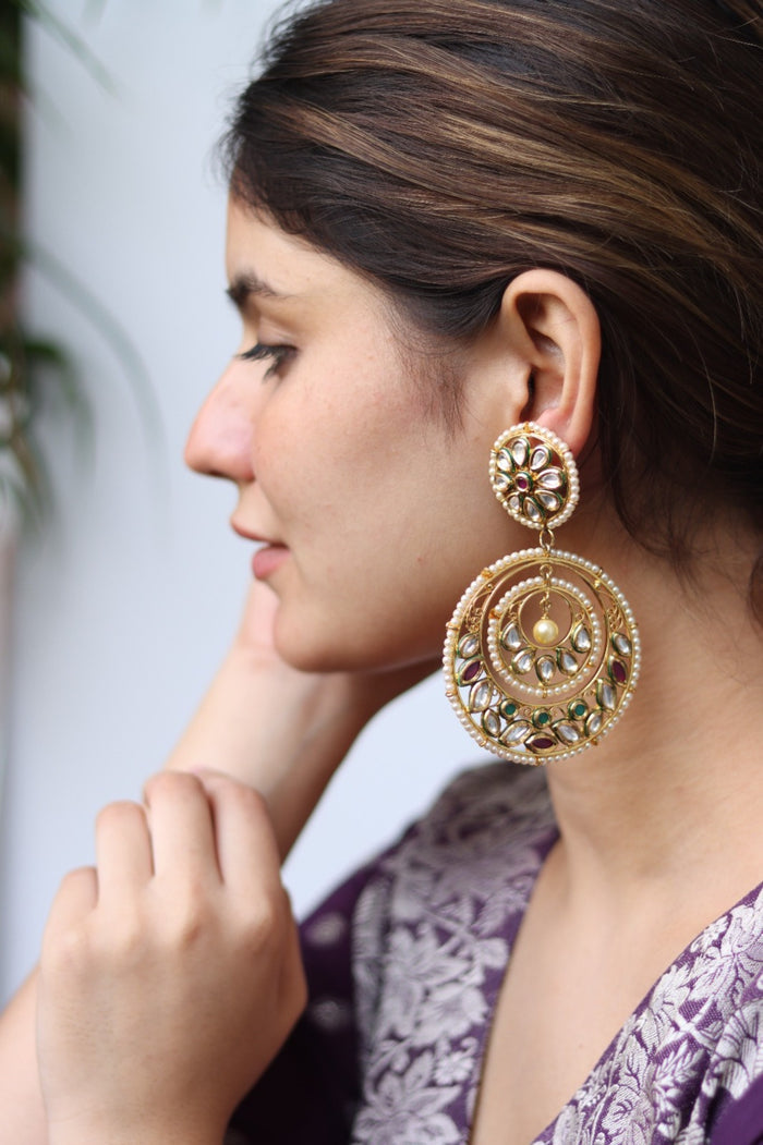 Omya Gold Plated Kundan Earrings