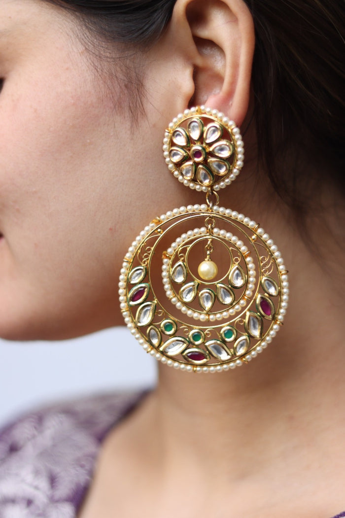 Omya Gold Plated Kundan Earrings