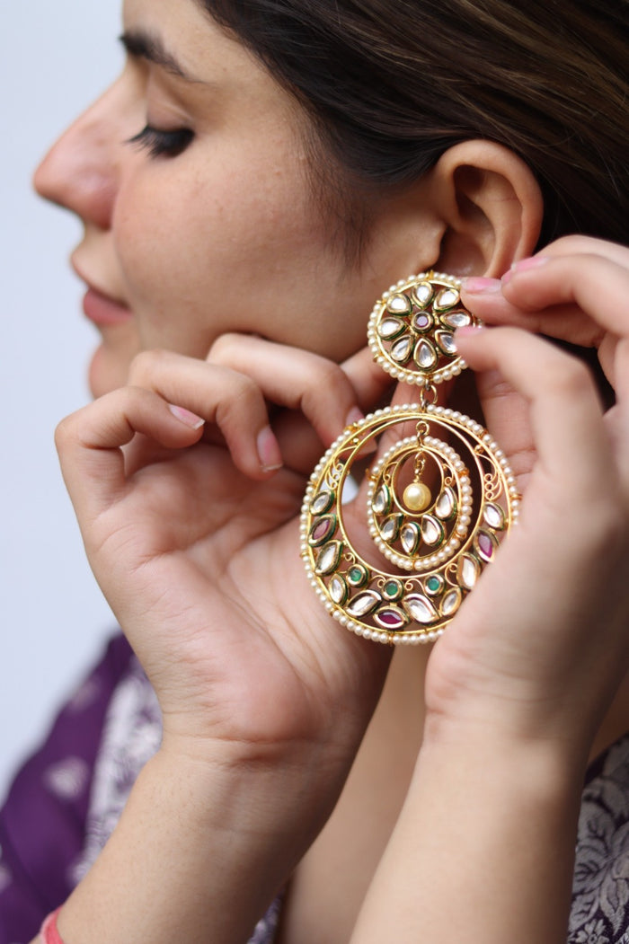 Omya Gold Plated Kundan Earrings