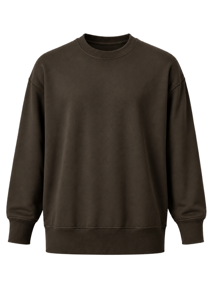 Organic Fleece - Relaxed Crew Neck Sweater - Bitter Chocolate
