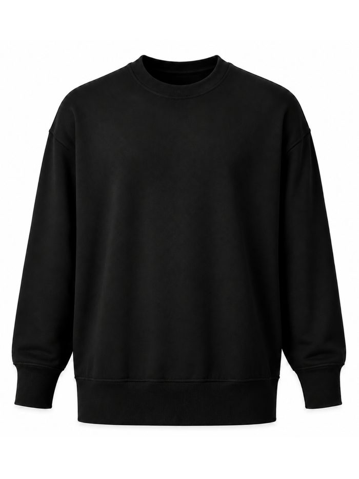 Organic Fleece - Relaxed Crew Neck Sweater - Black