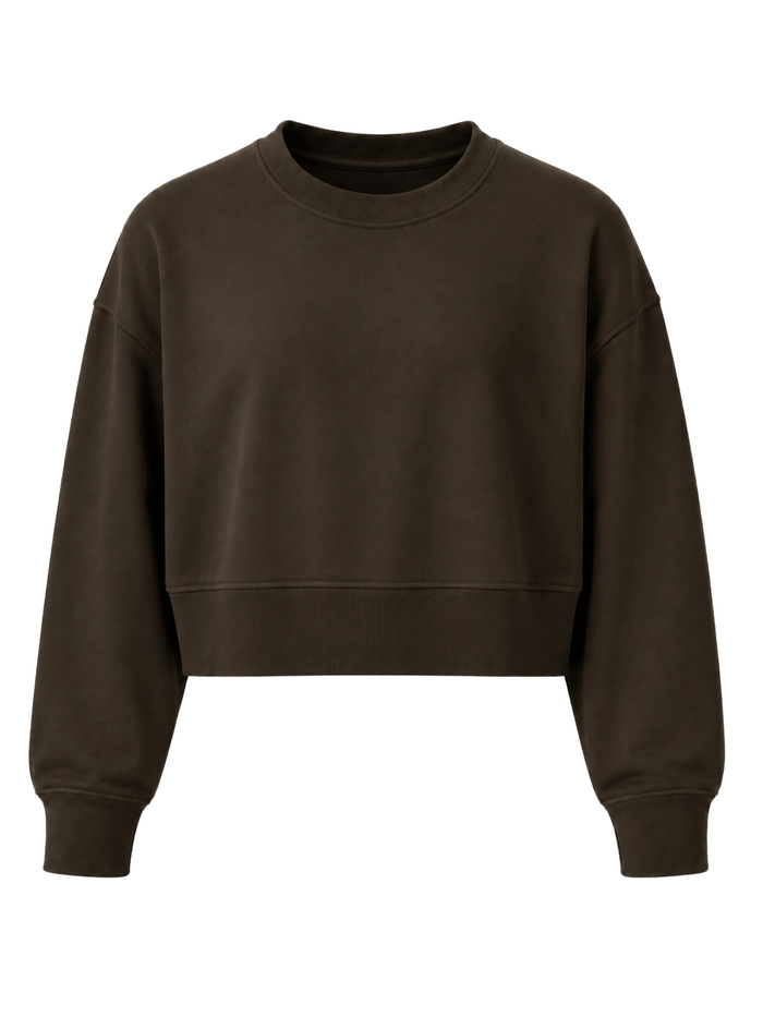 Organic Fleece - Relaxed Crop Sweater - Bitter Chocolate