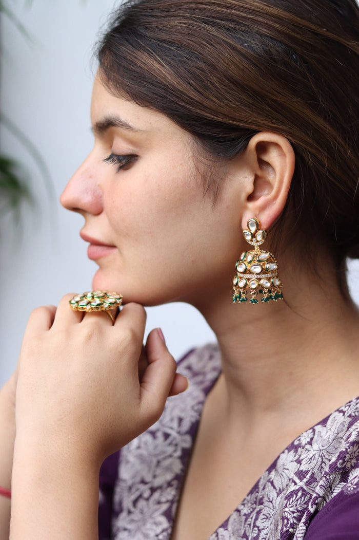 Pihu Gold Plated Kundan Jhumka Earrings