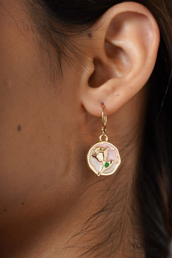 Pink Rose Drop Earrings