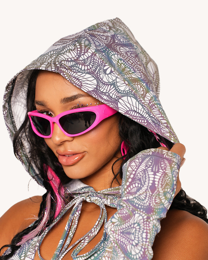 Pure Euphoria White Rainbow Reflective Hood & Sleeve Set