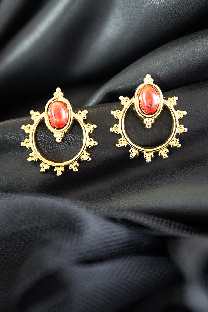 VEITA Jewelry Pyra Stud Earrings with red dyed howlite stones and decorative gold setting