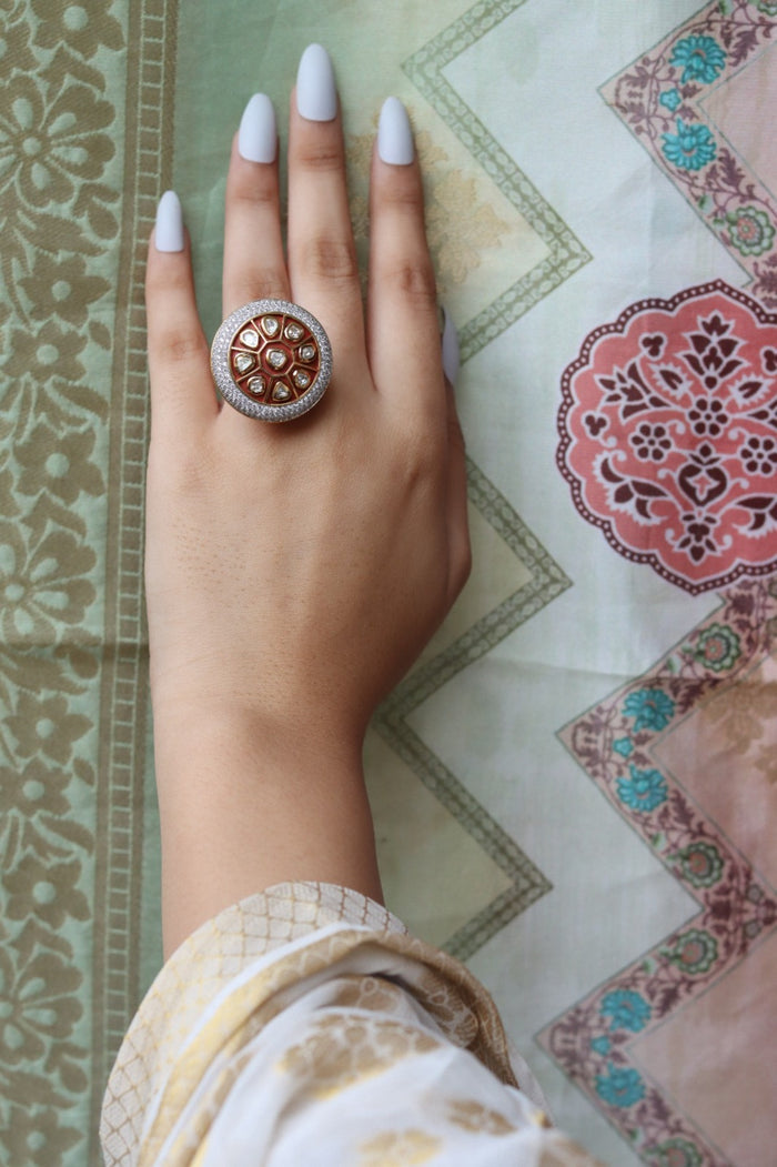 Rachany Free Sized, Adjustable Gold Plated Kundan Ring