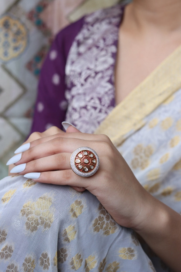 Rachany Free Sized, Adjustable Gold Plated Kundan Ring