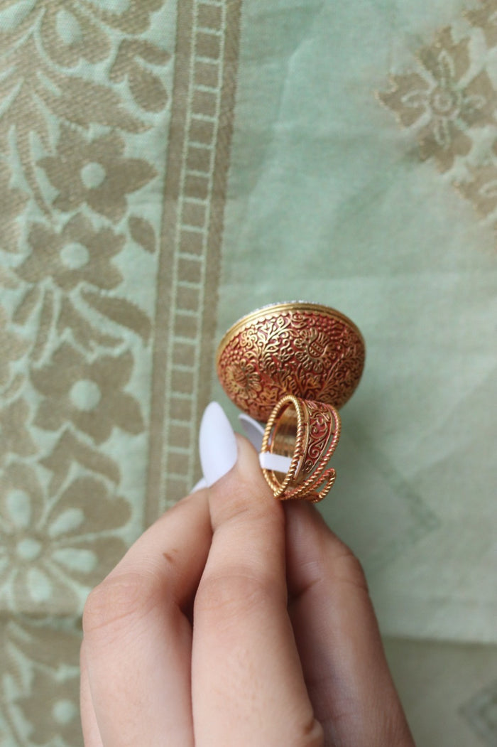 Rachany Free Sized, Adjustable Gold Plated Kundan Ring
