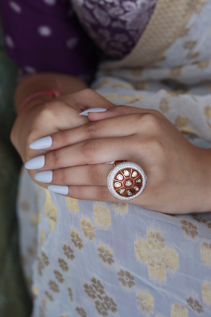 Rachany Free Sized, Adjustable Gold Plated Kundan Ring