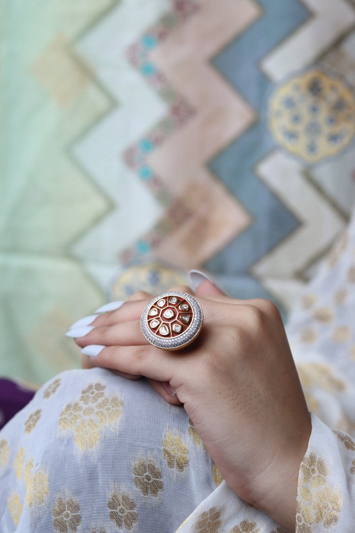 Rachany Free Sized, Adjustable Gold Plated Kundan Ring