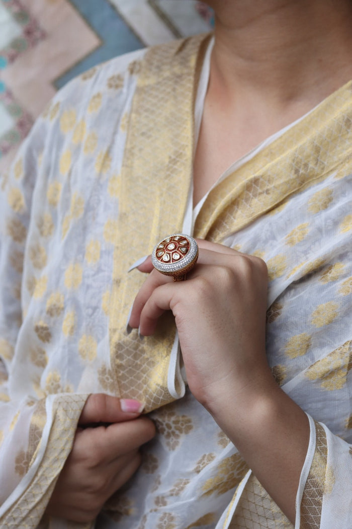 Rachany Free Sized, Adjustable Gold Plated Kundan Ring