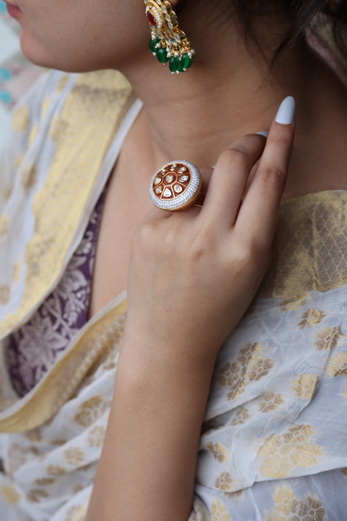 Rachany Free Sized, Adjustable Gold Plated Kundan Ring
