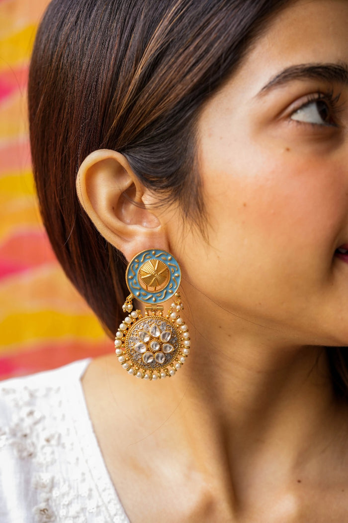Riva Kundan Gold Plated Fusion Earrings