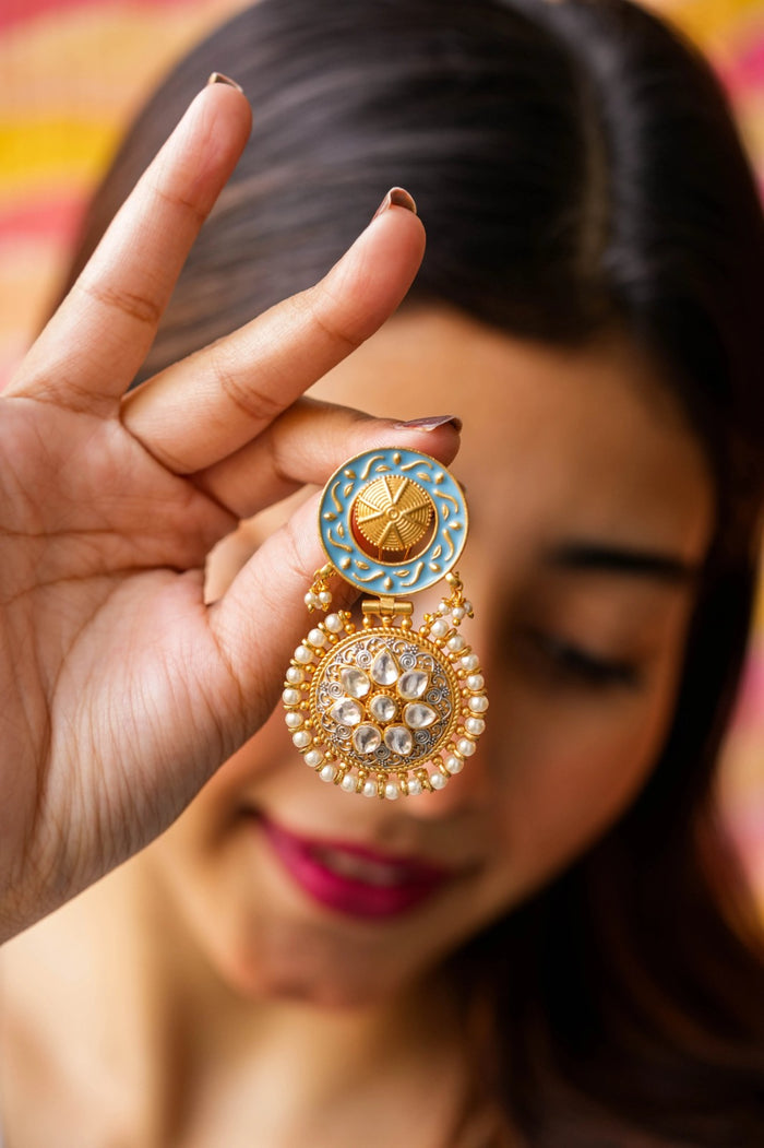 Riva Kundan Gold Plated Fusion Earrings