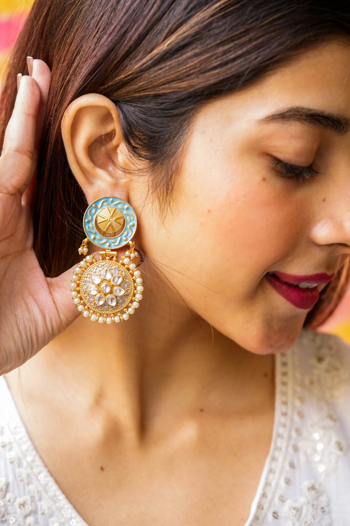 Riva Kundan Gold Plated Fusion Earrings