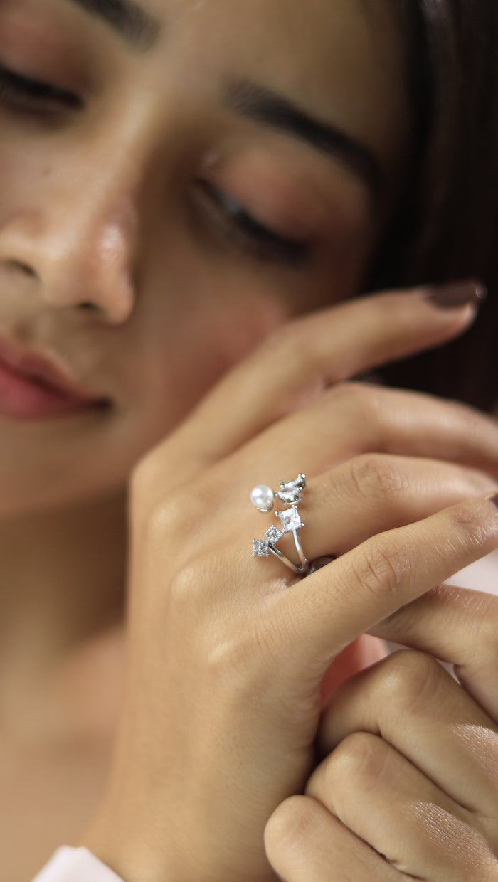 Saibh Free Sized Adjustable AD Pearl Ring