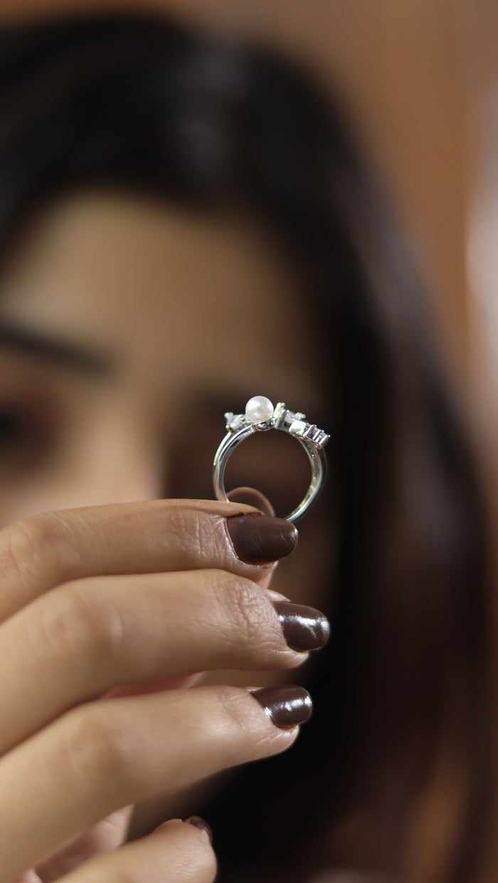 Saibh Free Sized Adjustable AD Pearl Ring