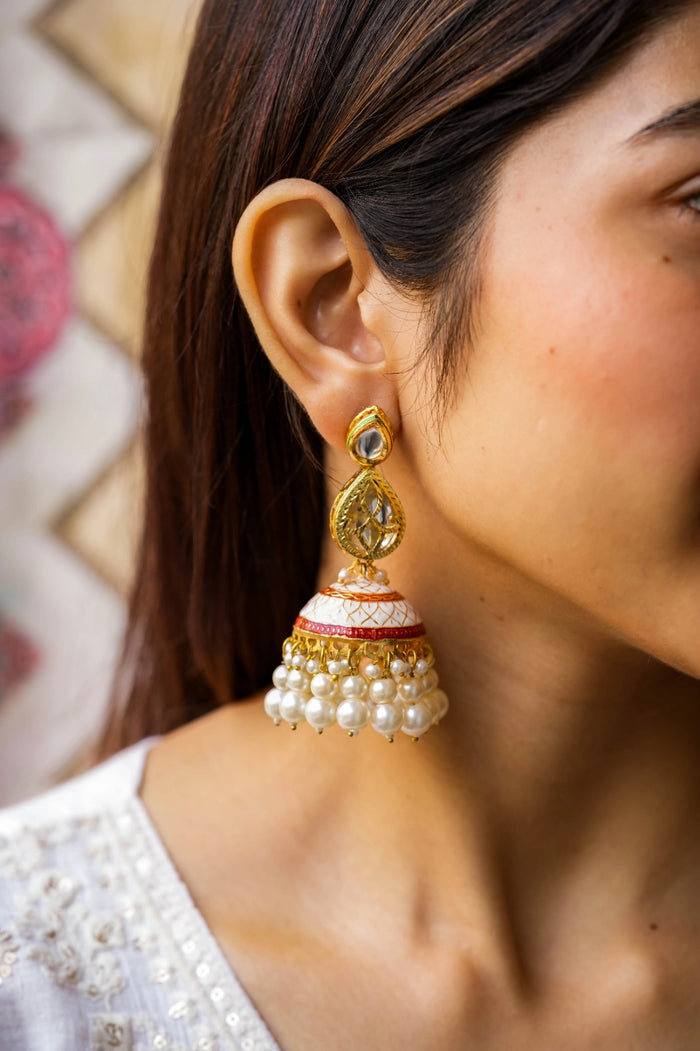 Saira Kundan Gold Plated Fusion Jhumka Earrings