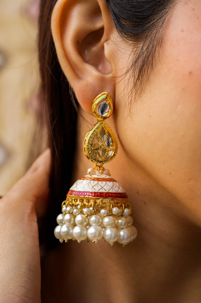 Saira Kundan Gold Plated Fusion Jhumka Earrings