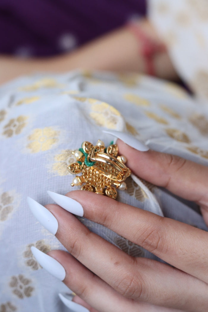 Satvika Free Sized, Adjustable Gold Plated Kundan Ring