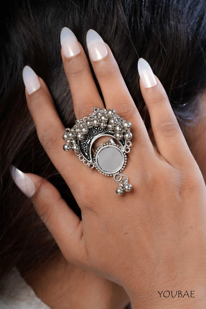 Sharvani Free Sized - Adjustable, Bohemian Oxidised Ring