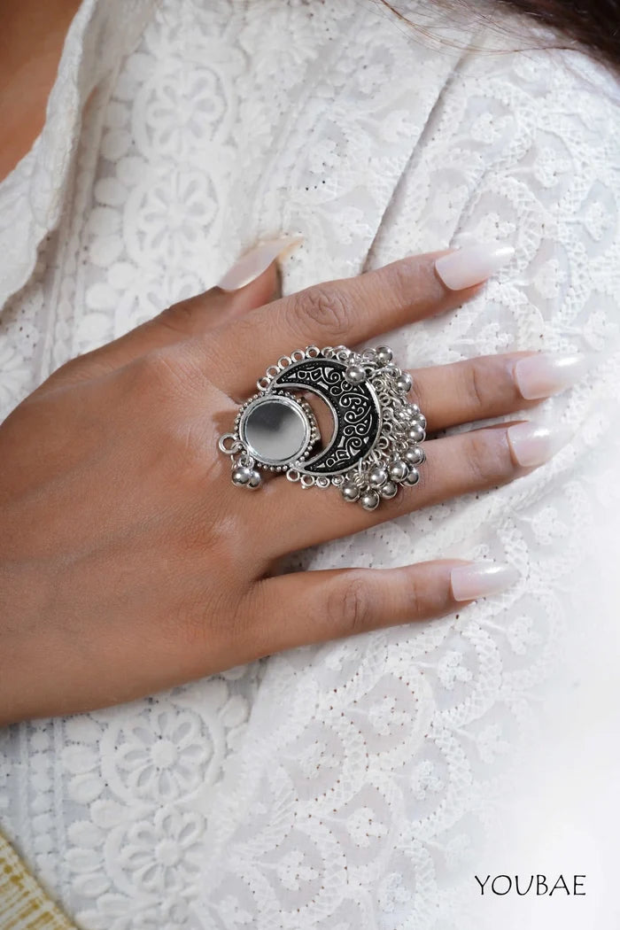 Sharvani Free Sized - Adjustable, Bohemian Oxidised Ring
