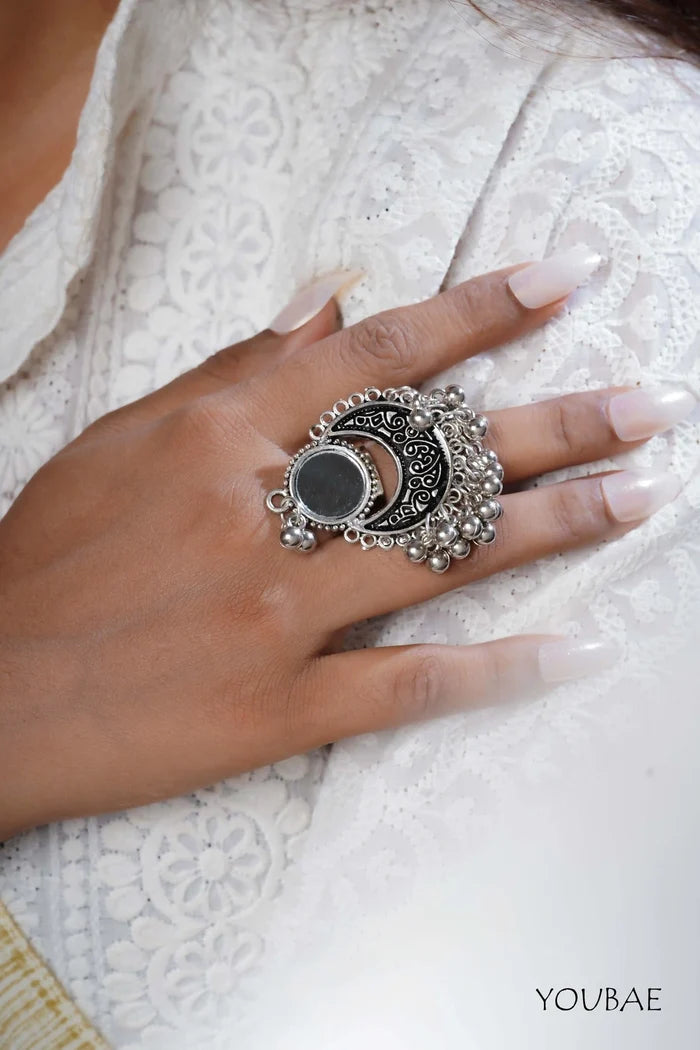 Sharvani Free Sized - Adjustable, Bohemian Oxidised Ring