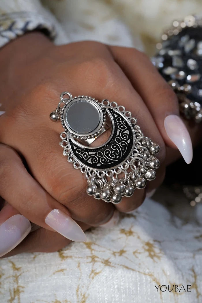 Sharvani Free Sized - Adjustable, Bohemian Oxidised Ring
