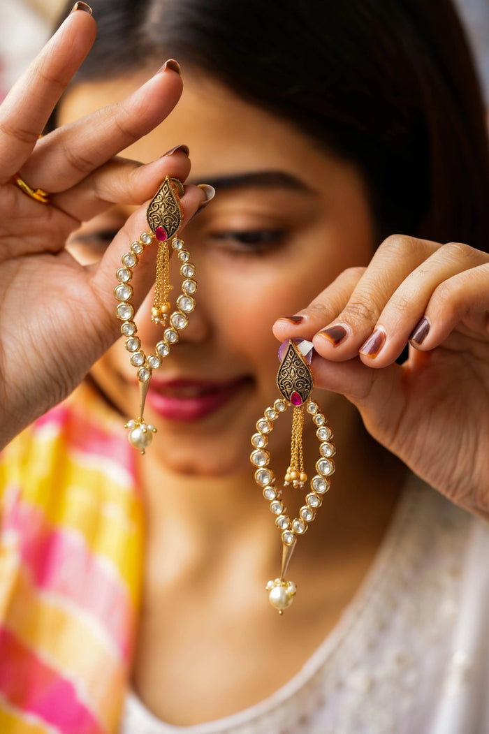 Shyla Kundan Gold Plated Fusion Earrings