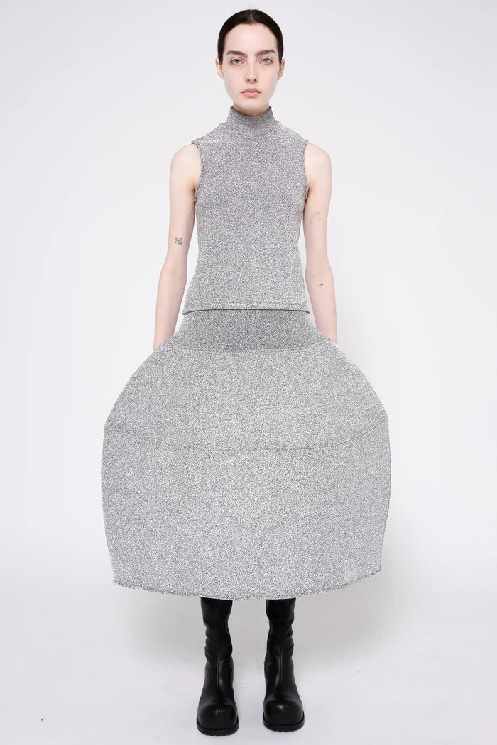SILVER GLITTER SLEEVELESS MOCK NECK