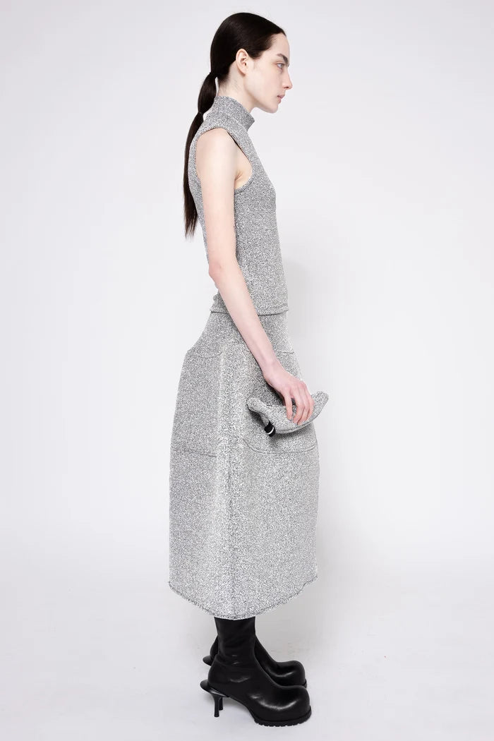 SILVER GLITTER SLEEVELESS MOCK NECK