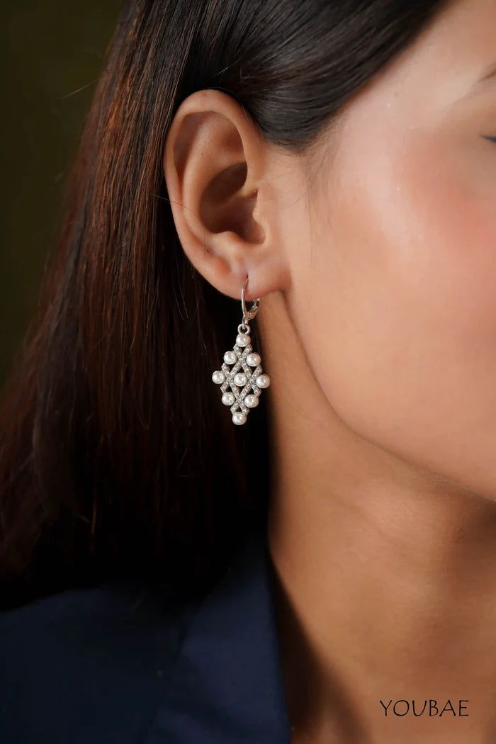Silver Pearl Studded Drop Earrings