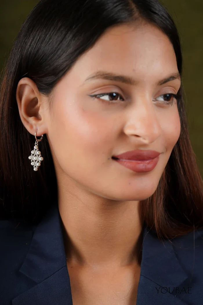 Silver Pearl Studded Drop Earrings