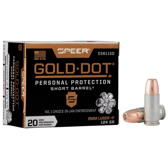 Speer Ammunition 9mm Luger +P 124 Grain Gold Dot Hollow Point 20 Count