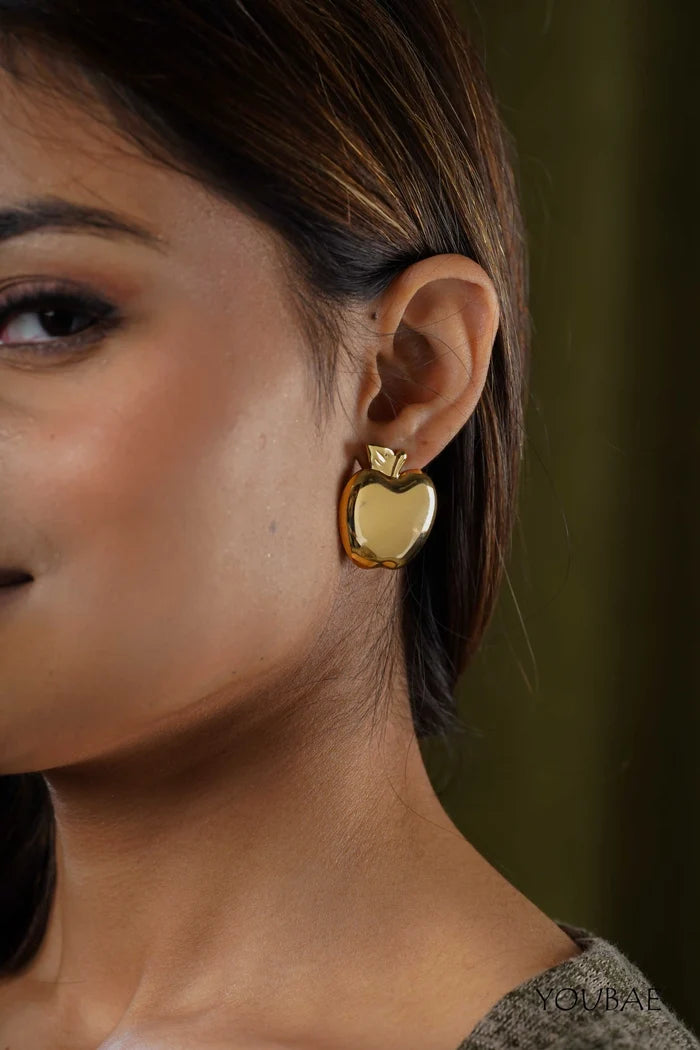 Statement Apple Studs, Anti-Tarnish Steel Earrings