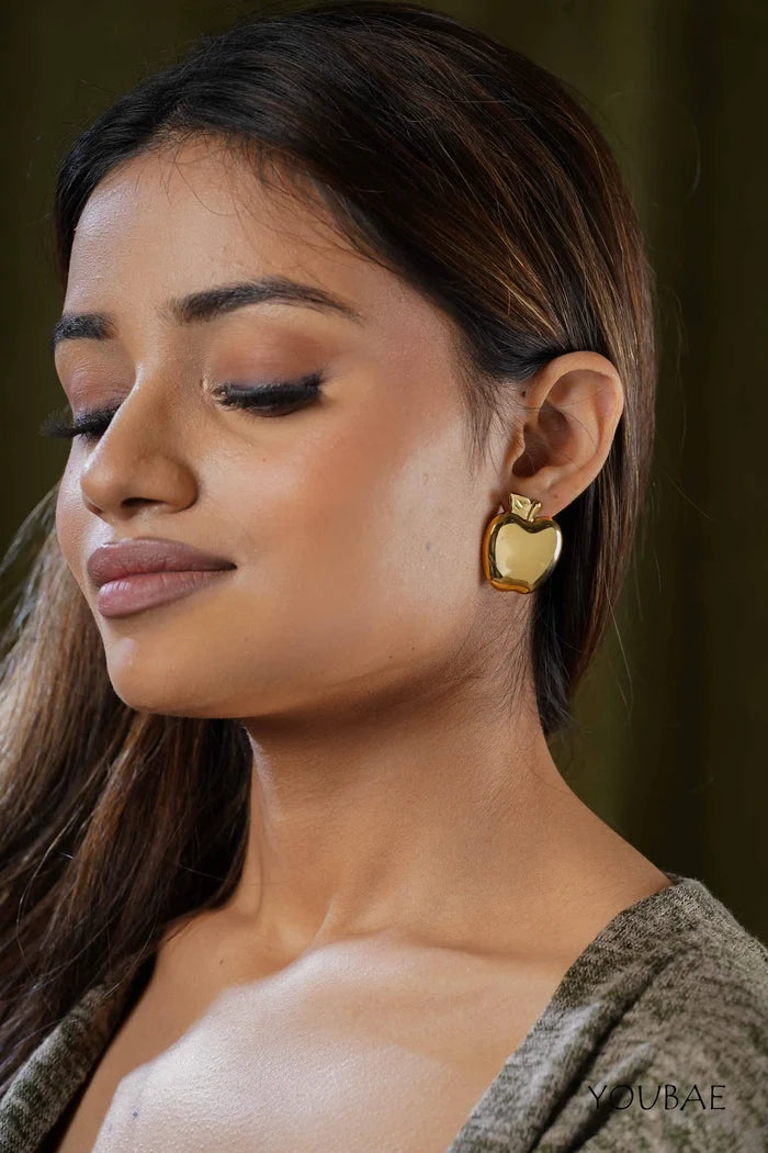 Statement Apple Studs, Anti-Tarnish Steel Earrings