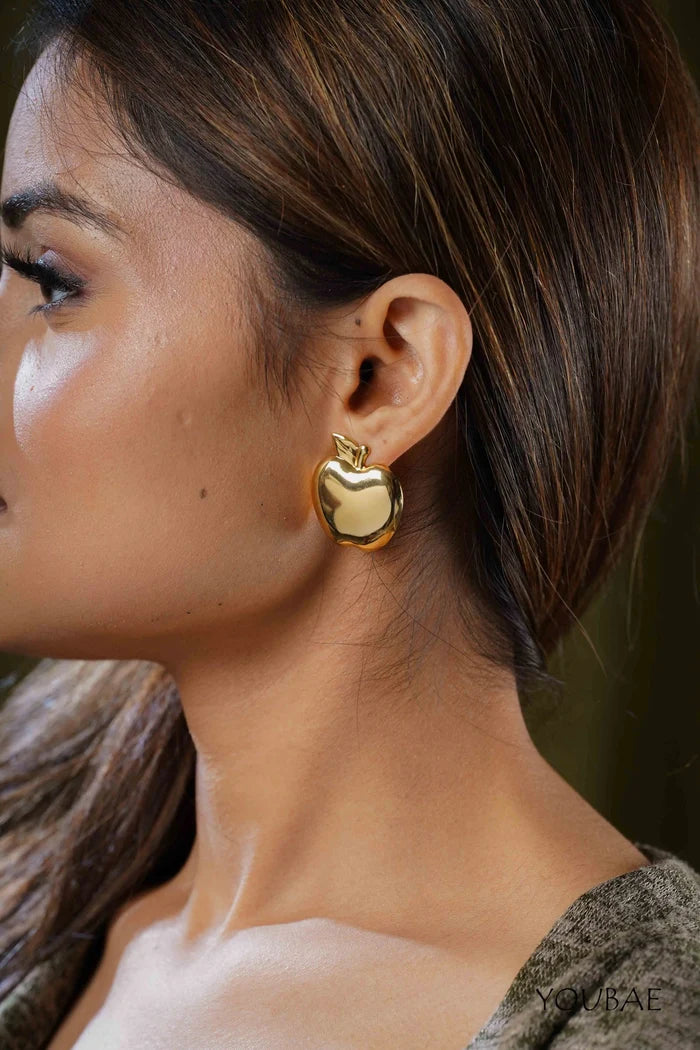 Statement Apple Studs, Anti-Tarnish Steel Earrings