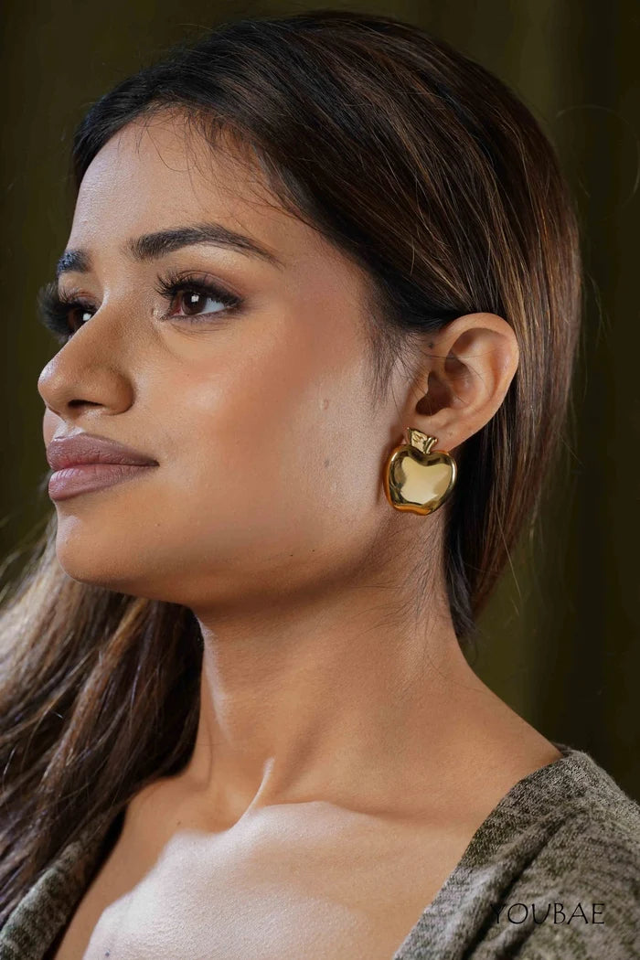 Statement Apple Studs, Anti-Tarnish Steel Earrings